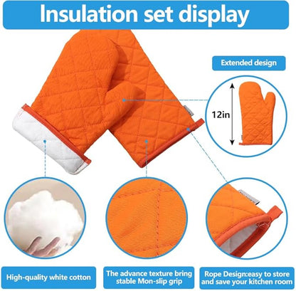 Oven Mitts and Pot Holders 4 pcs Set,High Heat Resistant 500 Degree Extra Thicken Long Kitchen Cotton Oven Glove for Cooking (12 Inch,Orange)… - Image 3
