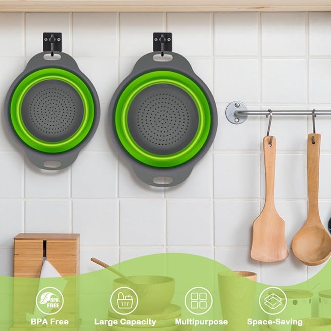 AUAUY 2 Pack Collapsible Colander Set, Round Silicone Folding Collapsible Strainers with Plastic Handles, Eco-Friendly Food Strainer for Kitchen Draining Pasta Vegetables Fruits-1 Large and 1 Small - Image 5