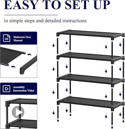 Kitsure Shoe Rack - Non-Woven Shoe Rack Shelf, Shoe Organizer for Closet, Entryway, Garage & Corridor, Stackable Shoe Shelves, X-Large, Black - Image 4