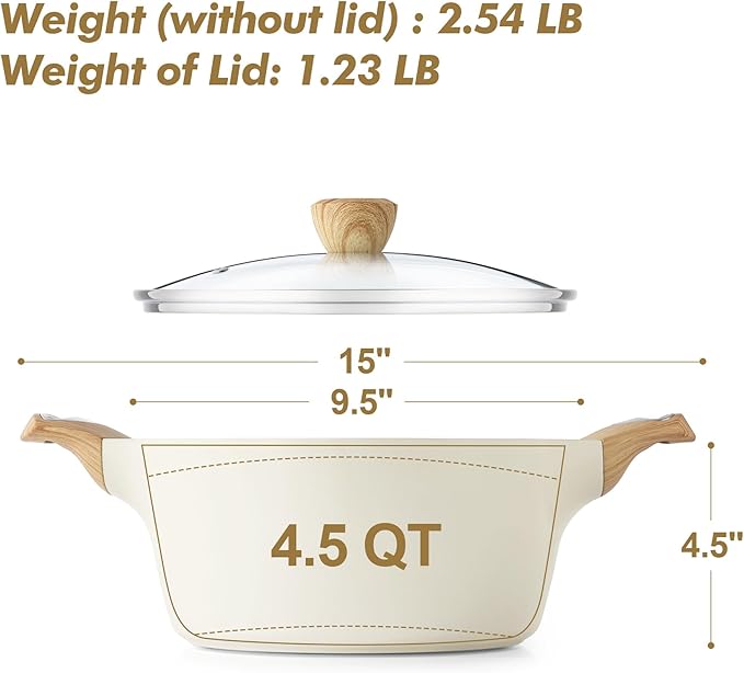 SENSARTE Ceramic Nonstick Stock Pot with Lid, 2.6/4.5/6.6/8.5 QT Soup Pot Casserole Pot, Non-toxic Healthy Pasta Pot, Large Cooking Pot Stew Pot, Induction Compatible, PFOA PFAS PTFE Free, White - Image 6