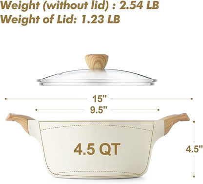 SENSARTE Ceramic Nonstick Stock Pot with Lid, 2.6/4.5/6.6/8.5 QT Soup Pot Casserole Pot, Non-toxic Healthy Pasta Pot, Large Cooking Pot Stew Pot, Induction Compatible, PFOA PFAS PTFE Free, White - Image 6