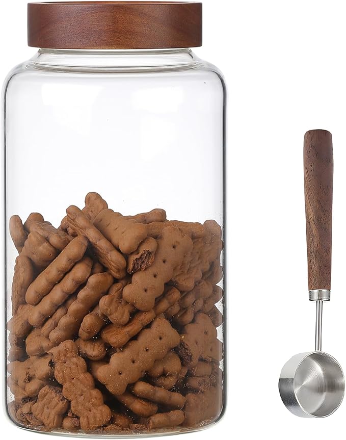 Large Glass Coffee Jars with Spoon,Round Storage Canister with Wooden Lid Clear Glass Food Jar for Pantry Sugar Tea Coffee Bean Spice Nuts Cookies Bath Salts (2300ml/77oz) - Image 7