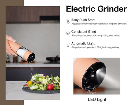 Electric Pepper Grinder and Salt Mill Set - Large Capacity USB Rechargeable Automatic Grinder with Dual LED Lights, One-Handed Operation & Slide Cover - Brushed Stainless Steel - Image 2