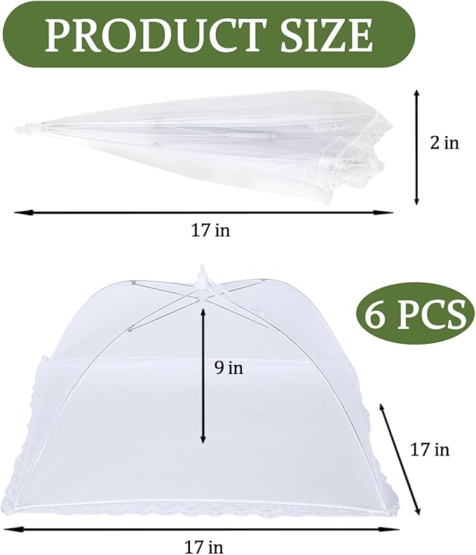 6 Pack Food Tents/Food Covers for Outdoor Mesh Screen Include 6 Standard (17"X 17") Collapsible and Reusable Mesh Food Covers for Outside, Picnic Accessories, BBQ - Image 2