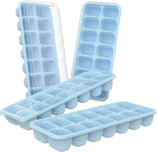 DOQAUS Ice Cube Trays 4 Pack, 56 pcs Silicone Ice Cubes Tray Maker with Spill-Resistant Removable Lid, Easy Release & Pop out, LFGB and BPA Free, Stackable Flexible, for Baby Food, Cocktail, Coffee