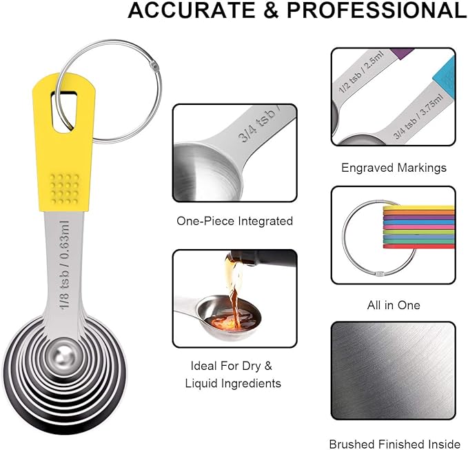 Wildone Measuring Cups & Spoons Set of 18 - Includes 8 Stainless Steel Nesting Measuring Cups, 9 Measuring Spoons, 1 Leveler, Ideal for Dry and Liquid Ingredients - Image 5