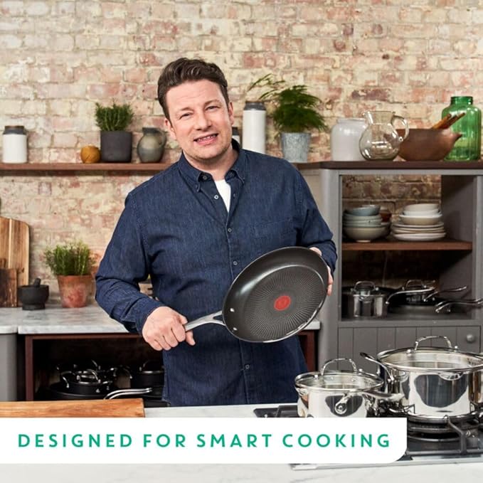 T-Fal x Jamie Oliver Nonstick Coated Stainless Steel Pans 9.5" & 11", Induction Compatible, Oven Safe up to 500°F, Chef's Stainless Steel Skillet, Frying Pan, Silver - Image 6