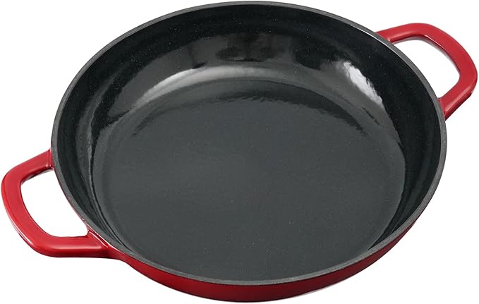 Flavehc Braiser Enameled Cast Iron Braiser 2.25 qt Braiser Pan with Lid Red Shallow Cast Iron Casserole Braiser Pan with Handels