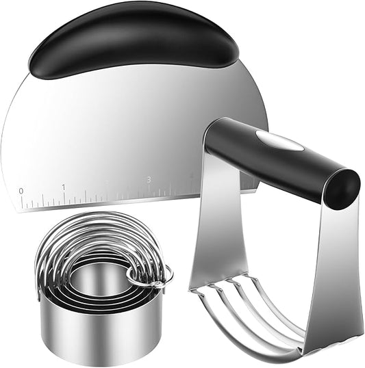 Pastry Cutter Biscuit Cutter Dough Cutters, Stainless Steel Butter Pastry Cutter Tool, Pastry Blender Baking Dough Tools, Round Biscuit Cutters, Sturdy & Long-Lasting, Gift Package (3 Pcs/Set) by MINOANT