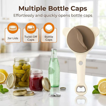 4-in-1 Jar Opener for Seniors -Adjustable Lid Opener with Non-Slip Grip, Stainless Steel Jar Lid Opener for Arthritis Sufferers, Fits Kitchen Jars, Bottles & Cans, Home Kitchen Helper(Green)