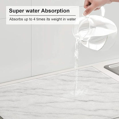 Marble White Dish Drying Mats for Kitchen Counter, Large 18"x24" Dish Mats for Drying Dishes, Microfiber Absorbent Dish Drying Pad Rack Mat Kitchen Decor Reusable Washable