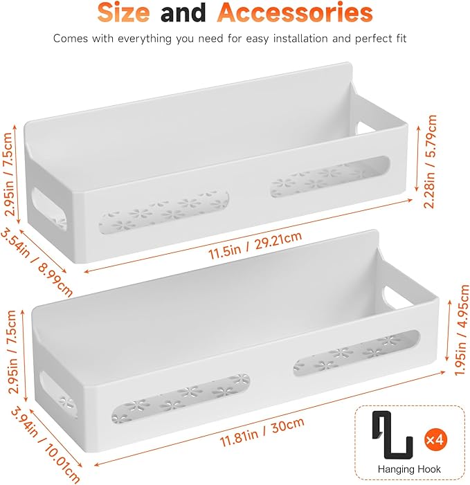 Sevenblue 2 Pack Strong Magnetic Spice Rack for Refrigerator, Multipurpose Magnetic Shelf for Fridge with 4 Hooks for kitchen and Bathroom Organization, White - Image 7