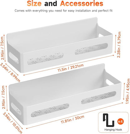 Sevenblue 2 Pack Strong Magnetic Spice Rack for Refrigerator, Multipurpose Magnetic Shelf for Fridge with 4 Hooks for kitchen and Bathroom Organization, White - Image 7
