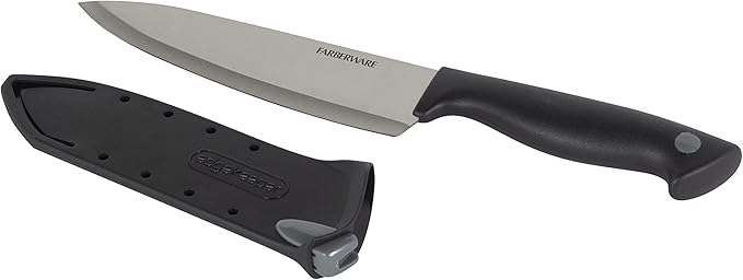 Farberware Edgekeeper 6-Inch Chef Knife with Self-Sharpening Blade Cover, High Carbon-Stainless Steel Kitchen Knife with Ergonomic Handle, Razor-Sharp Knife, Black - Image 2