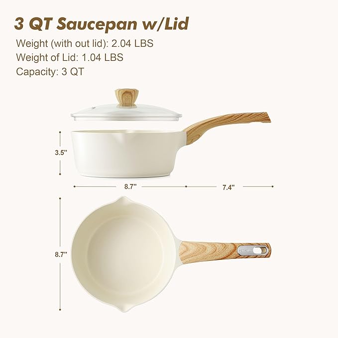 SENSARTE Ceramic Nonstick Sauce Pan with Lid, 3.0 Quart Saucepan with Double Spout, Large Cooking Pot, Non toxic Kitchen Sauce Pot, Non stick Saucier Pan, Induction Cookware, PFOA PTFE PFAS Free - Image 7