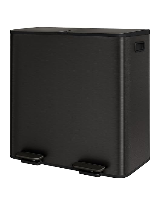 Garvee Double Trash Can, 2 x 10.6 gal (2 x 40 L) Garbage Can for Kitchen Dual Compartment Recycling Kitchen Step Trash Bin, Stainless Steel Trash and Recycle Bin Combo with Soft-Close Lid,Black by Garvee