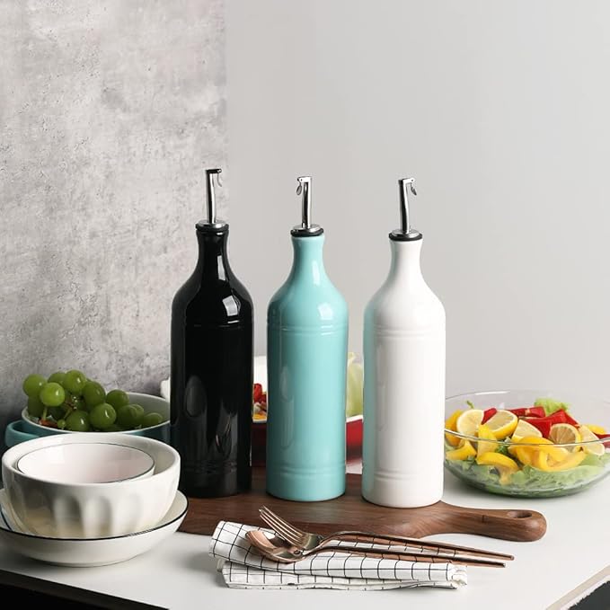 Sweejar Large Ceramic Olive Oil Dispenser Bottle, Opaque Oil Cruet Protects to Reduce Oxidation, Suitable for Storage Vinegar, Soy Sauce & Other Liquids, Pack of 1, 24 Fl Oz(Turquoise) - Image 3