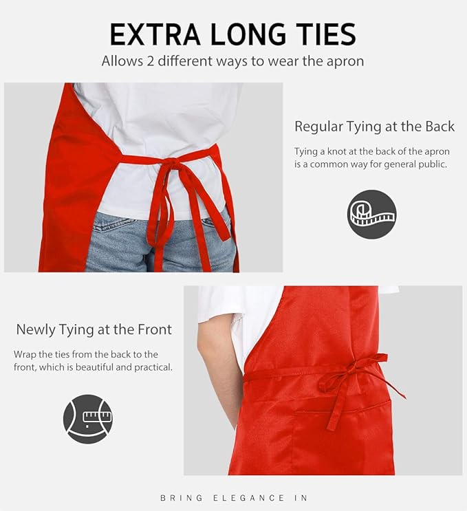 Syntus 12 Pack Bib Apron, Unisex Aprons Adjustable Waterdrop Resistant with 2 Pockets Cooking Kitchen Apron for Chef, BBQ Drawing Apron Bulk, Red - Image 6
