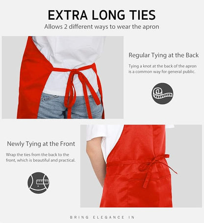 Syntus 12 Pack Bib Apron, Unisex Aprons Adjustable Waterdrop Resistant with 2 Pockets Cooking Kitchen Apron for Chef, BBQ Drawing Apron Bulk, Red - Image 6