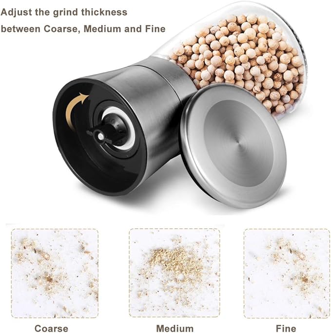 Mincham Manual Salt or Pepper Grinder for Professional Chef, Best Spice Mill with Stainless Steel Cap, Ceramic Blades and Adjustable Coarseness, Refillable Glass Body with 6OZ Capacity - Image 5