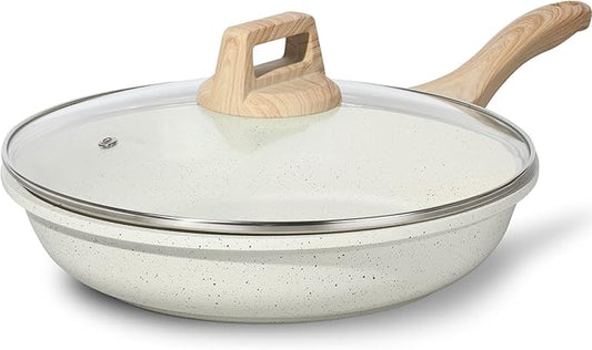 ESLITE LIFE Nonstick Ceramic Frying Pan Skillet with Lid, Non-Toxic Egg Omelette Kitchen Cooking Pans Compatible with All Stovetops (Gas, Electric & Induction), PTFE & PFOA Free (White, 9.5" w/Lid) by ESLITELIFE