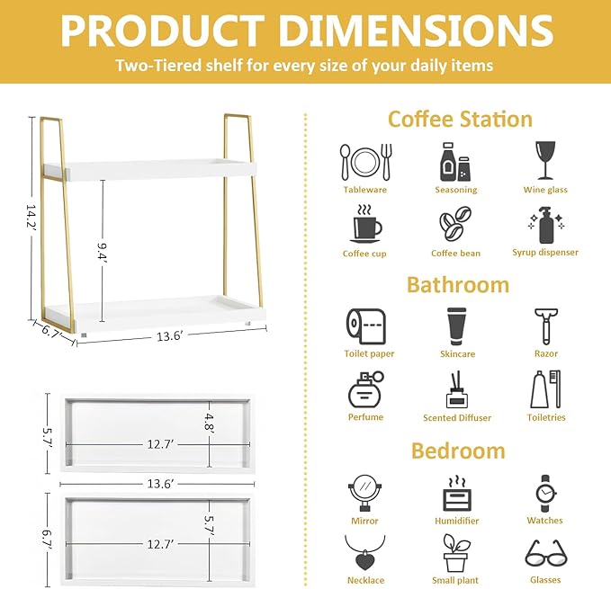Coffee Bar Organizer for Countertop, Multifunctional Coffee Station Organizer for Accessories Storage, 2 Tier Wooden Shelf for Coffeebar, Countertop, Corner - Image 3