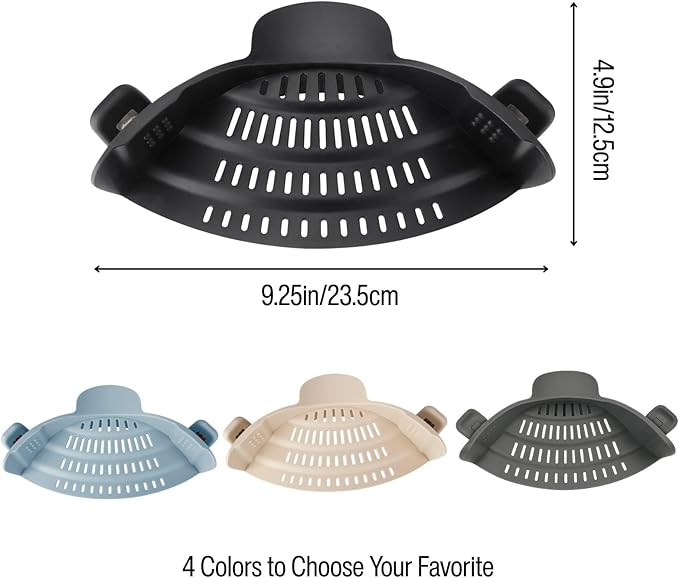 Silicone Pot Strainer, Emptycolor Adjustable Clip On Strainer for Pots Pans, Heat Resistant Pot Drainer, Kitchen Pasta Colander for Vegetables and Noodles (Black) - Image 2