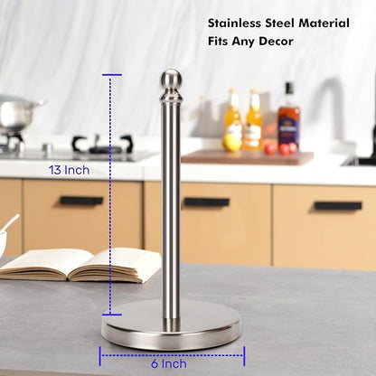 Paper Towel Holder Countertop, Standing Paper Towel Roll Holder for Kitchen Bathroom, with Weighted Base for One-Handed Operation (Brushed Nickel) - Image 4