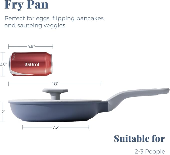 PRICUSIS Nonstick Ceramic Frying Pan with Lid, Non Toxic Skillet, Healthy Egg & Omelet & Chef's Skillet, PTFE PFOA & PFAS Free, Induction Compatible. (10Inch W/L) - Image 2