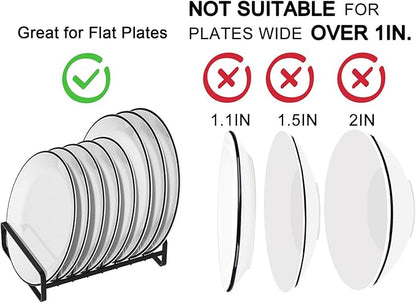 2 Pack Plate Holders Organizers 8 Slots Upright Cabinet Dish Drying Racks Metal Plate Stands (for 6In. 10In. Plates) Dish Organizers for Countertop and Cupboard(at Least 11.2in.Height) Black