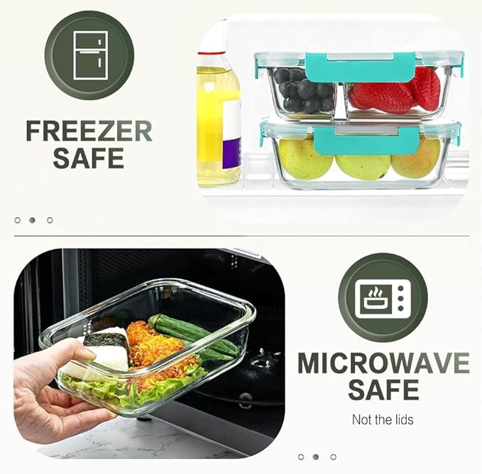 KOMUEE 10 Packs 30 oz Glass Meal Prep Containers,Glass Food Storage Containers with Lids,Airtight Lunch Bento Boxes, Microwave, Oven, Freezer and Dishwasher,Green - Image 3