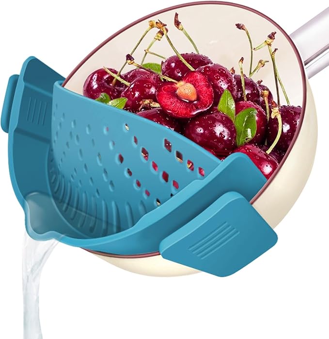 YEVIOR Clip on Strainer for Pots Pan Pasta,Silicone Food Strainer Hands-Free Pan Strainer, Clip-on Kitchen Food Strainer for Spaghetti, Pasta, Ground Beef Fits All Bowls and Pots (Teal) by YEVIOR