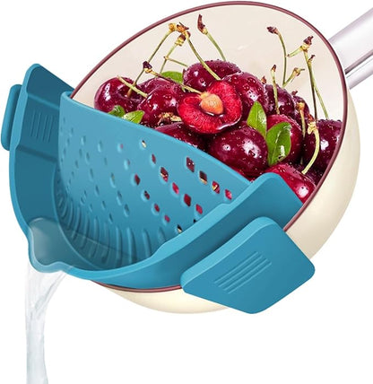 YEVIOR Clip on Strainer for Pots Pan Pasta,Silicone Food Strainer Hands-Free Pan Strainer, Clip-on Kitchen Food Strainer for Spaghetti, Pasta, Ground Beef Fits All Bowls and Pots (Teal) by YEVIOR