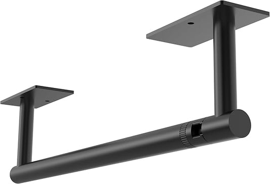 RUACQ Paper Towel Holder Under Cabinet, Wall Mounted or Adhesive Stainless Steel Paper Towel Holder,Square Base Paper Towel Rack for Kitchen, RV, Bathroom (Matte Black)