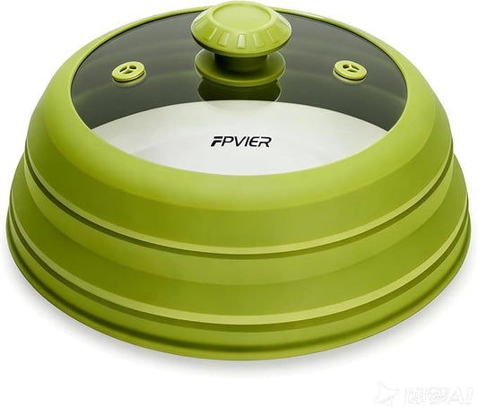 Microwave Splatter cover, Glass Microwave Cover for Food, 10.8 inch Guard Lid with Collapsible Silicone for 6-10 inch Plates & Bowls, Dishwasher Safe, 450°F Heat Resistant, BPA-Free, Green