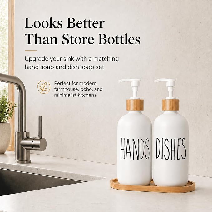 Dish Soap Dispenser for Kitchen Sink.Glass Hand Soap Dispenser, Modern Farmhouse Decor for Bathroom,Kitchen Sink Decor - Image 4