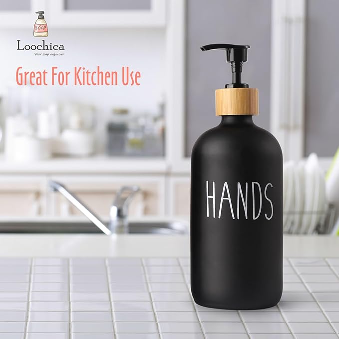 LOOCHICA Black Glass Kitchen Soap Dispenser, Detergent Dispenser or Hands Soap Dispenser for Kitchen Sink, Black Soap Dispenser, Modern Farmhouse Decor Dish Soap Pump for Kitchen Organization - Image 7
