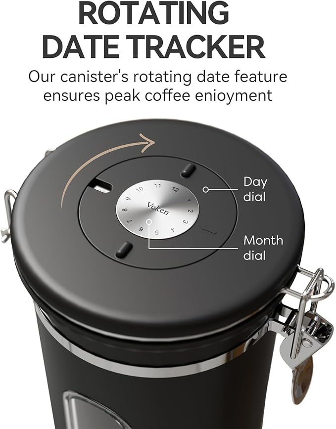 Veken Coffee Canister with Window,Airtight Stainless Steel Pantry Container,Home Kitchen Food Storage Organizers for Ground,Beans,Espresso,Rice,Tea,Sugar,Cereal, Decor,Bar Accessories,Gifts,22OZ,Black - Image 7