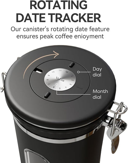 Veken Coffee Canister with Window,Airtight Stainless Steel Pantry Container,Home Kitchen Food Storage Organizers for Ground,Beans,Espresso,Rice,Tea,Sugar,Cereal, Decor,Bar Accessories,Gifts,22OZ,Black - Image 7
