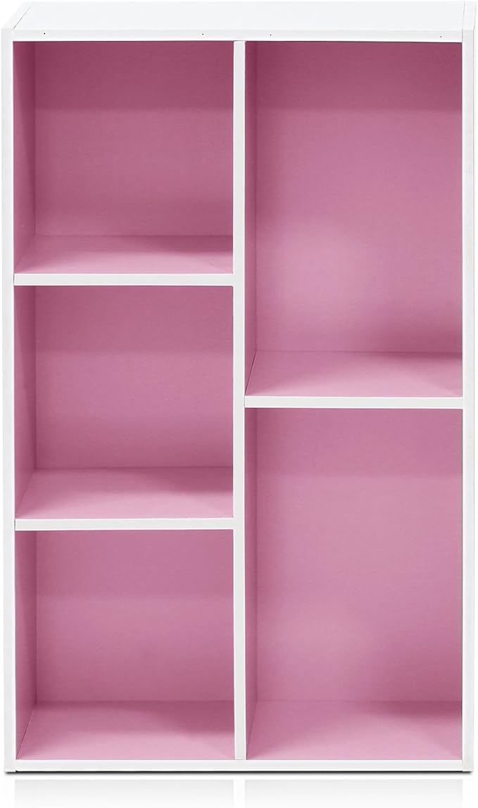 Furinno LUDER Book Shelf, 5-Cube Bookshelf, Reversible Bookcase, 9.4 x 19.5 x 31.5, Easy Assembly, for Living Room, Bedroom, Home Office, White/Pink - Image 4