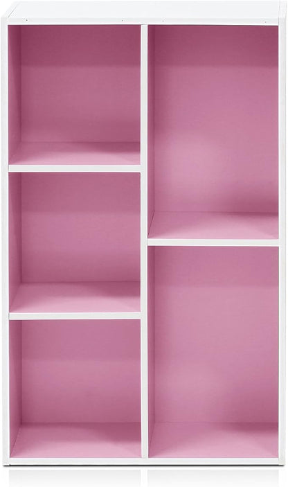 Furinno LUDER Book Shelf, 5-Cube Bookshelf, Reversible Bookcase, 9.4 x 19.5 x 31.5, Easy Assembly, for Living Room, Bedroom, Home Office, White/Pink - Image 4