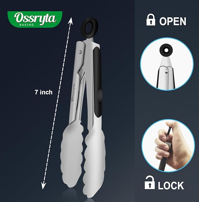 Stainless Steel Small Tong for Cooking - Mini 7 Inch Locking Tongs, Heat Resistant to 600°F, Food Grade Kitchen Metal Tong for Food, Salad, Pasta, Steaks, Vegetables - Dishwasher Safe - Image 5