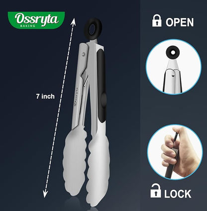 Stainless Steel Small Tong for Cooking - Mini 7 Inch Locking Tongs, Heat Resistant to 600°F, Food Grade Kitchen Metal Tong for Food, Salad, Pasta, Steaks, Vegetables - Dishwasher Safe - Image 5