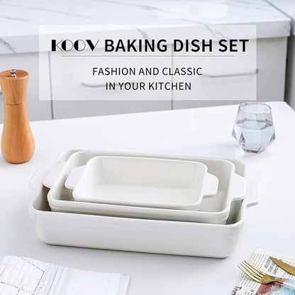 KOOV Bakeware Set, Ceramic Baking Dish Set, Rectangular Casserole Dish Set, lasagna Pan, Baking Pans Set for Cooking, Cake Dinner, Kitchen, 9 x 13 Inches, 3-Piece (Set of 3, White) - Image 2