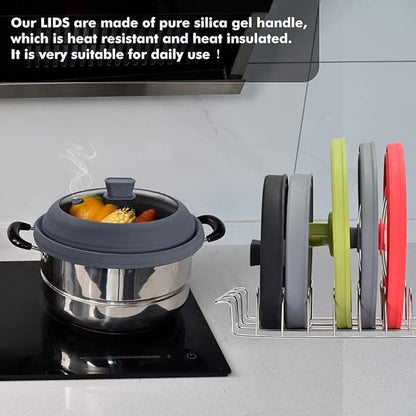 Microwave Splatter Cover Glass Guard Lid with Collapsible Silicone for Food Pot Plate 9.8 inch Black - Image 7
