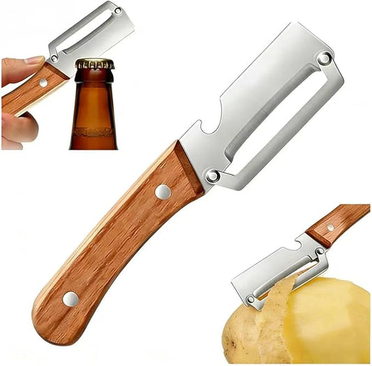 Multifunctional Vegetable Peeler, 2-in-1 Peelers For Kitchen with Bottle Opener, Sharp Stainless Steel Swivel Blade, Wooden Handle, For Vegetables or Fruits that Need to Be Peeled (4)1PCS