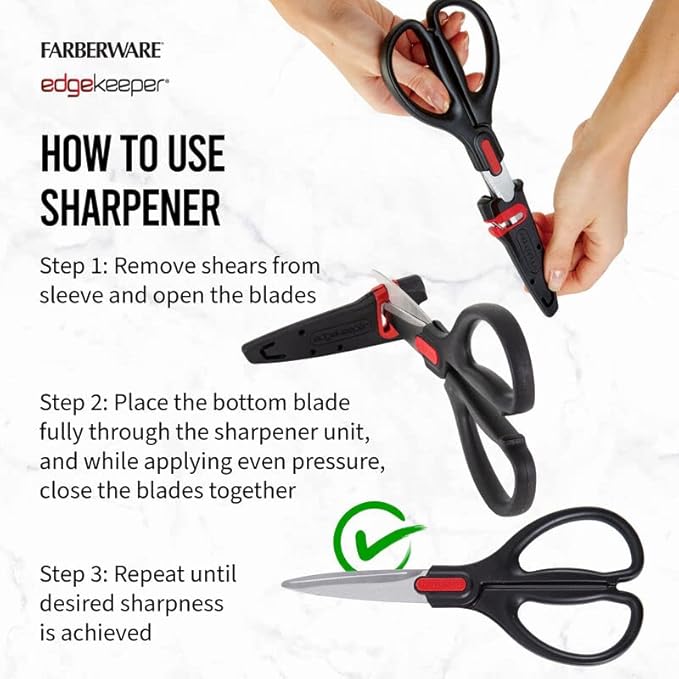 Farberware All Purpose and Utility scissors with Edgekeeper Sharpening Sheaths, Strong and Durable Multi Use Scissors, 2-Piece, Black/Red - Image 3
