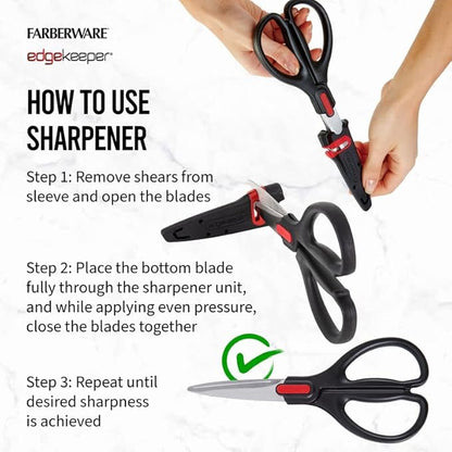 Farberware All Purpose and Utility scissors with Edgekeeper Sharpening Sheaths, Strong and Durable Multi Use Scissors, 2-Piece, Black/Red - Image 3