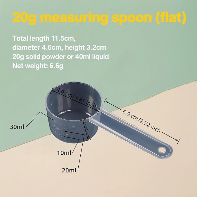 20g/40ml Measuring-Spoons Scoop for Creatine,Powders,Cooking,Recipes,Lab,Food Grade PP Material,BPA-free,Meets FDA Standards,2-Packs(With milliliter scale marking) Transparent