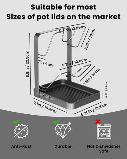 Pot Lid Organizer Holder While Cooking Kitchen Storage Rack Countertop for Inside Cabinet Spoon and Cover Pans Rest with Pan Big Crockpot over the Stove Counter Top Shelf Crock Container - Image 3